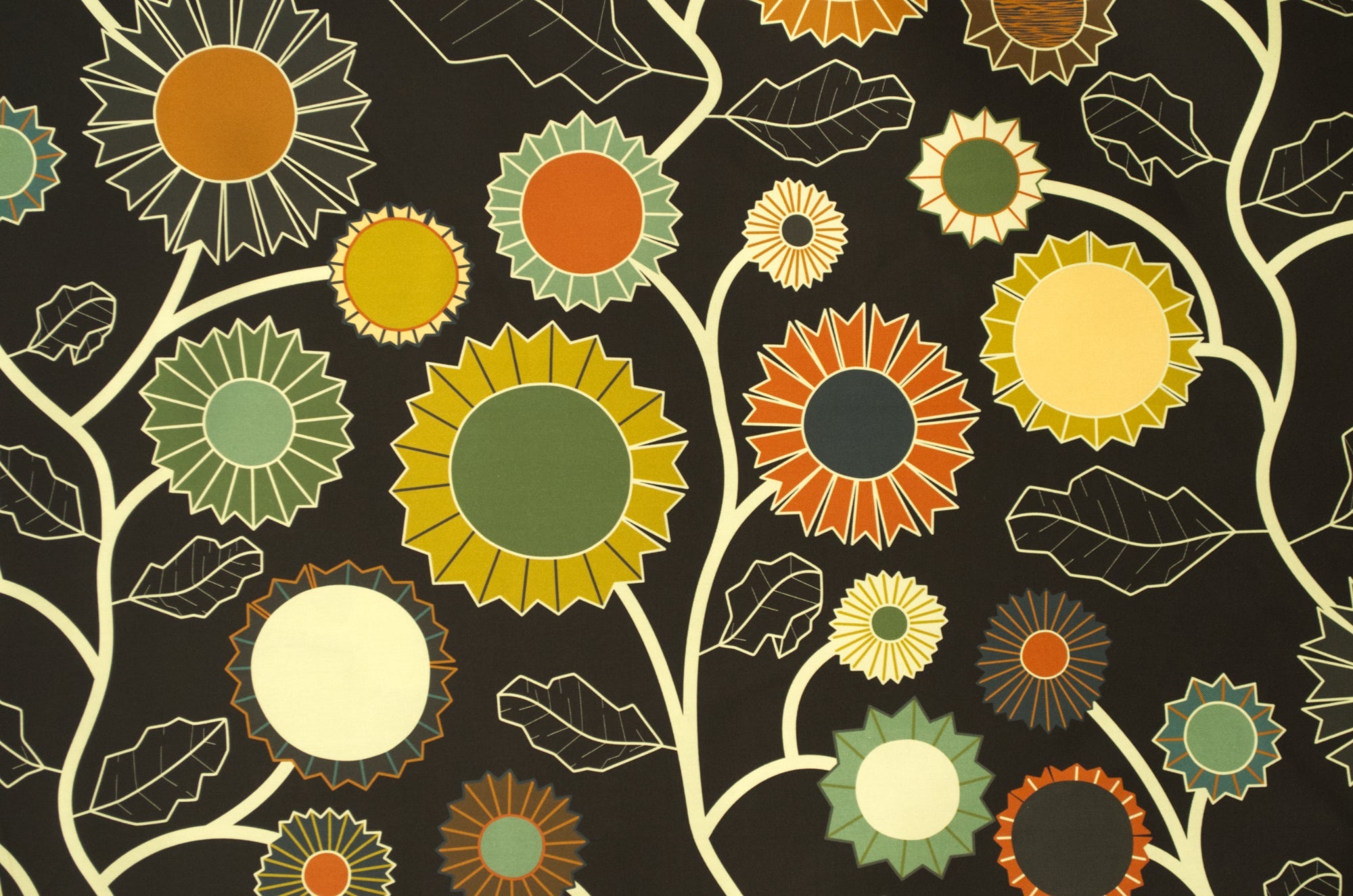 Dicker Stoff für Vorhang - Anthrazit Baumwolle mit Sonnenblumen - Clara - krokkoli.